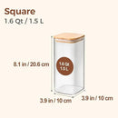 ComSaf Airtight Glass Storage Canister with Wood Lid (1.6 Qt), Clear Food Storage Container Jar with Sealing Lids for Oat Pasta Flour Cereal Rice Sugar Tea Coffee Beans, Set of 3 Square Cookie Jar by CozyNest Decor