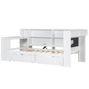 Platform Bed With Upholstered Headboard, Storage Shelves, Drawers, Charging Station, LED Lighting, Built In Desk by HouseOfZazla