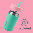 Owala Kids Insulation Stainless Steel Tumbler with Spill Resistant Flexible Straw, Easy to Clean, Kids Water Bottle, Great for Travel, Dishwasher Safe, 12 Oz, Pink and Teal (Real Cool Fish) by TinyTreasures Baby Boutique