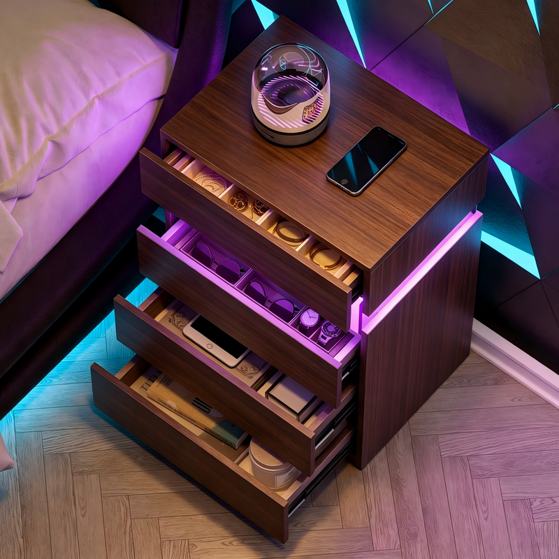 Nightstand with LED Lights and 4 Drawers, photo 5 of 5