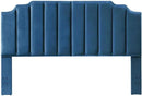 24KF Navy Blue Velvet Tufted King Upholstered Headboard, Modern Vertical Channel Design California King Headboard with Stepped Silhouette Top Edge, Navy Blue by CozyNest Decor