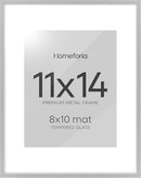 Homeforia 11x14 Picture Frame Silver, High End Metal 11x14 Frames with Mat 8x10, 11 x 14 Silver Poster Frame Matted to 8 x 10 inch Photo, 11by14 Thin Hanging Frames, Tempered Glass, Wall Kit, Set of 1 by CozyNest Decor