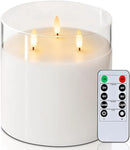 Homemory 6X6'' Extra Large Flameless Candle with 3 Wicks, Glass LED Pillar Candle, Real Wax Battery Operated Candle with Remote Control and Timer, Pure White by CozyNest Decor