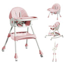 High Chairs for Babies and Toddlers, 4 in 1 Convertible Baby High Chair, Portable High Chair for Travel with Adjustable Height and Back, Foldable HighChair with Wheels& Pu Cushion by TinyTreasures Baby Boutique