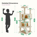 54in Cat tree, indoor cat high-rise multi-story tower, pet playroom with large apartment, beige