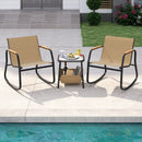 3 Piece Rocking Bistro Chairs and Side Table Set with Storage Bag-Brown by LJGDeals
