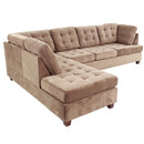 Truffle Waffle Suede Sectional Sofa With Tufted Cushions And Accent Pillows, Reversible Chaise - Neutral by HouseOfZazla