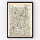 Vintage Map of New Hampshire & Vermont 1893