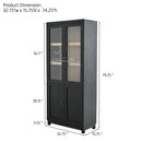 Mid Century Modern Style Tall Display Cabinet With Glass Doors For Collectibles - Black
