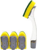 The Pot Brush with Green and Yellow Washing Pads Does not Damage The Pot Handle and can be Used to add Liquid, Brush The Bowl, and Brush The Stove by TinyTreasures Baby Boutique