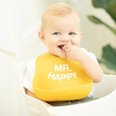 Baby Bib for Eating by Bella Tunno, Waterproof Silicone Bib with Large Food Catcher, Adjustable Fit for Babies 4-12 months & Toddlers 1-3 Years, Boys & Girls, Mr Happy by TinyTreasures Baby Boutique