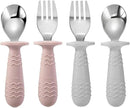 PandaEar 4 Set Baby Toddler Silicone Stainless Steel Utensils Silverware Spoon Fork for Baby Toddler BPA Free with Silicone Holding Anti-Choke Design (Pink&Grey) by TinyTreasures Baby Boutique