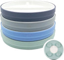 Elk and Friends Kids 7.8” Porcelain Divided Plates with Silicone Suction Sleeves | Suitable for Kids/Toddlers | Microwave & Dishwasher Safe | Non Slip | Snack Dishes | 4 Pack by TinyTreasures Baby Boutique