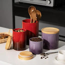 Sweejar Ceramic Food Storage Jar, Stackable Kitchen Canisters, Containers with Airtight Seal Wooden Lid for Serving Ground Coffee, Tea, Sugar, Salt and More - 28 Fl Oz (Gradient Purple) by CozyNest Decor