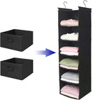 MAX Houser Hanging Shelf Closet Storage Organizer Removable Drawers ，Hanging Storage Organizer Hanging Sweater 2 Sock Underwear Drawers for Closet, Bedroom, Black by CozyNest Decor