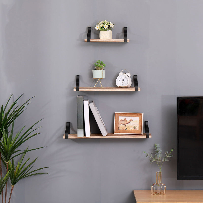 Floating Shelves, Long Wall Shelves (Set of 3), Wall Mounted Shelves & Brackets For Bedroom - Natural Wood, photo 2 of 5