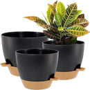 10/9/8 inch Self Watering Pots, Set of 3 Plastic Planters with Mesh Drainage Holes and Deep Reservoir for Indoor Outdoor Garden Plants and Flowers, Black with Brown by GreenHaven Gardens