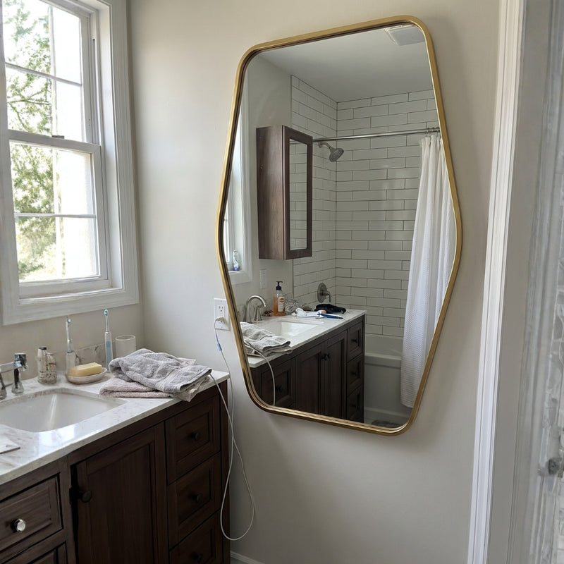 Hexagonal Brass Mirror - Bathroom Mirror