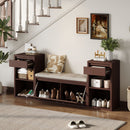 Entryway Storage Bench With Cushion, Drawers & Open Shelves