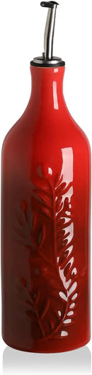 Sweejar Large Olive Oil Dispenser Bottle with Spout, 24 Oz Ceramic Dispenser for Kitchen, Relief Opaque Cruet, Container for Cooking, EVOO, Avocado Oil, Vinegar, Pack of 1(GradientRed) by CozyNest Decor