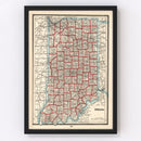 Vintage Map of Indiana 1893
