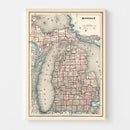 Vintage Map of Michigan 1893