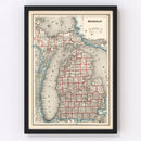 Vintage Map of Michigan 1893