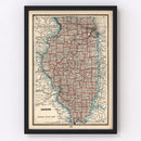 Vintage Map of Illinois 1893