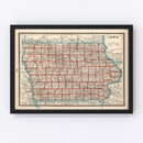 Vintage Map of Iowa 1893