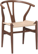 Wishbone Chair Natural Solid Wood Dining Chair/Hans Vegner Y Chair Rattan and Wood Accent Armrest Chairs (Ash Wood - Walnut) by CozyNest Decor