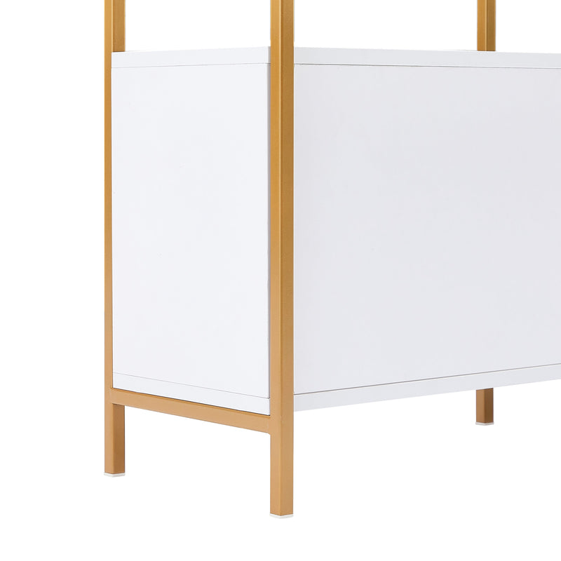 78 Inch 4 Tiers Home Office Bookcase Bookshelf, Storage Cabinet Display Shelf, X Bar Gold Frame