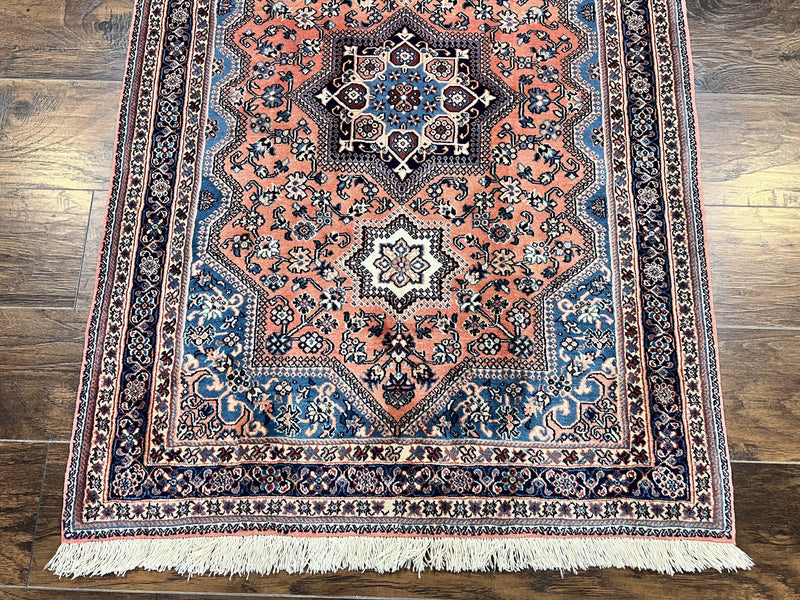 Persian Shiraz Rug 3x5, Geometric Tribal Rug, Wool Hand Knotted Vintage Carpet, Light Red & Blue, Signed by Masterweaver