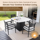 Outdoor Patio Dining Set, Squircle Dining Table, Dining Chairs With Sunbrella Cushions by Unique Piece Furniture