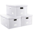 PRANDOM Collapsible Storage Box with Lid [3-Pack] Leather Fabric Foldable Storage Bin Organizer Container Basket Cube with Cover for Home Bedroom Closet Office Nursery White(22.8X15.7X11.8) by TinyTreasures Baby Boutique