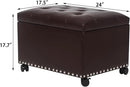 Joveco Leather Storage Ottoman with 360° Wheels 24" Rolling Foot Rest Bench Rectangle Ottomans Stool for Living Room Bedroom (Brown, Wheels) by CozyNest Decor