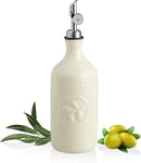 Sweejar 16 Oz Ceramic Olive Oil Dispenser Bottle, Oil Dispenser for Kitchen with Gravity Spout, Relief Opaque Oil Container for Evoo, Avocado Oil, Vinegar, Soy Sauce, 1 Pack(Beige, Silver Spout) by CozyNest Decor