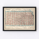 Vintage Map of Kansas 1893