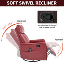 Red Faux Leather Heat Massage Manual Recliner Chair with Rocker and Swivel