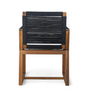 Outdoor Dining Chairs Set of 2, Acacia Wood Patio Armchair with Rope Design Back and Arms and Washable Cushion,for Backyard, Poolside, Garden,Black