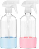 2 Pack Glass Spray Bottles with Silicone Sleeve, 16 oz Empty Refillable Containers with Adjustable Spray Nozzles, Spray Bottles for Hair, Cleaning Solutions and Plants Blue&Pink by GreenHaven Gardens