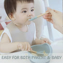 Ginbear Silicone Baby Spoons and Forks Self-feeding 12-18 Months, Soft-Tip Baby Flatware Sets, Toddler Feeding Utensils for Child, 4 Piece Set (Hazy Green/Almond) by TinyTreasures Baby Boutique
