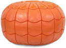 Stuffed Arch Design Moroccan Leather Pouf Ottoman, Handmade, Pre-Filled, 100% Genuine Leather, 14” Height x 22” Diameter – Boho Chic Footstool & Living Room Décor (Orange) by CozyNest Decor