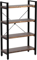 Solid Wood Bookshelf, 4-Tier Rustic Vintage Industrial Etagere Bookcase, Open Metal & Wood Vintage Book Shelf, Retro Brown by CozyNest Decor