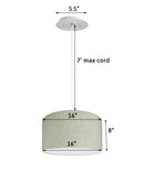 16" W 2 Light Pendant Textured Oatmeal Shade with Diffuser, White Cord