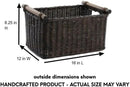 The Basket Lady Pole Handle Wicker Storage Basket, Medium, 16 in L x 12 in W x 8.25 in H, Antique Walnut Brown by CozyNest Decor