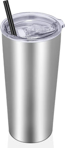 VEGOND 20oz Tumbler Bulk with Lid and Straw 1 Pack, Stainless Steel Vacuum Insulated Tumbler, Double Wall Coffee Cup Travel Mug, Stainless Steel by TinyTreasures Baby Boutique