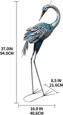 37 Inch Blue Heron Crane Statue, Metal Yard Art Outdoor Decoy, Garden Sculpture for Lawn/Pond Decoration, 1Pc, ORTBL-CR24053A-18 by CozyNest Decor