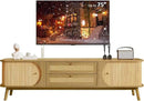 Merax Modern Fluted TV Stand for 75" TVs, Mid-Century Entertainment Center Tambour Door Media Console TV Cabinet with Rattan-Front Drawer for Living Room, Curved Profile Design by CozyNest Decor
