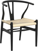 Wishbone Chair Natural Solid Wood Dining Chair/Hans Vegner Y Chair Rattan and Wood Accent Armrest Chairs Set of 2 (Ash Wood - Black + Natural Cord 2 Chairs) by CozyNest Decor