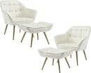 Modern Velvet Accent Chair with Ottoman Set of 2, Upholstered Lounge Chair with Footrest, Comfy Living Room Chair with Gold Legs Accent Side Chair Armchair for Small Space Bedroom, Beige by CozyNest Decor